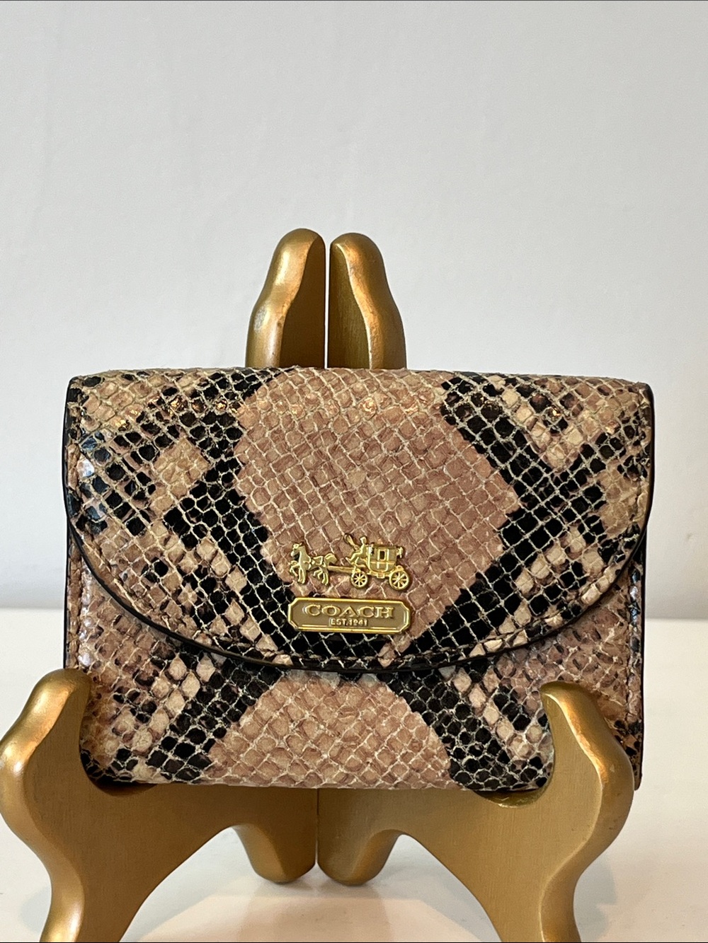 Coach-Madison Collection-Python Embossed Leather Mini Wallet. Black&Brown